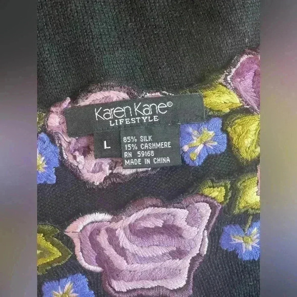 Karen Kane Vintage Silk Cashmere Embroidered Floral Pullover Sweater Large - Picture 5 of 9